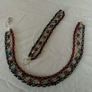 Unique triple necklace and bracelet set.